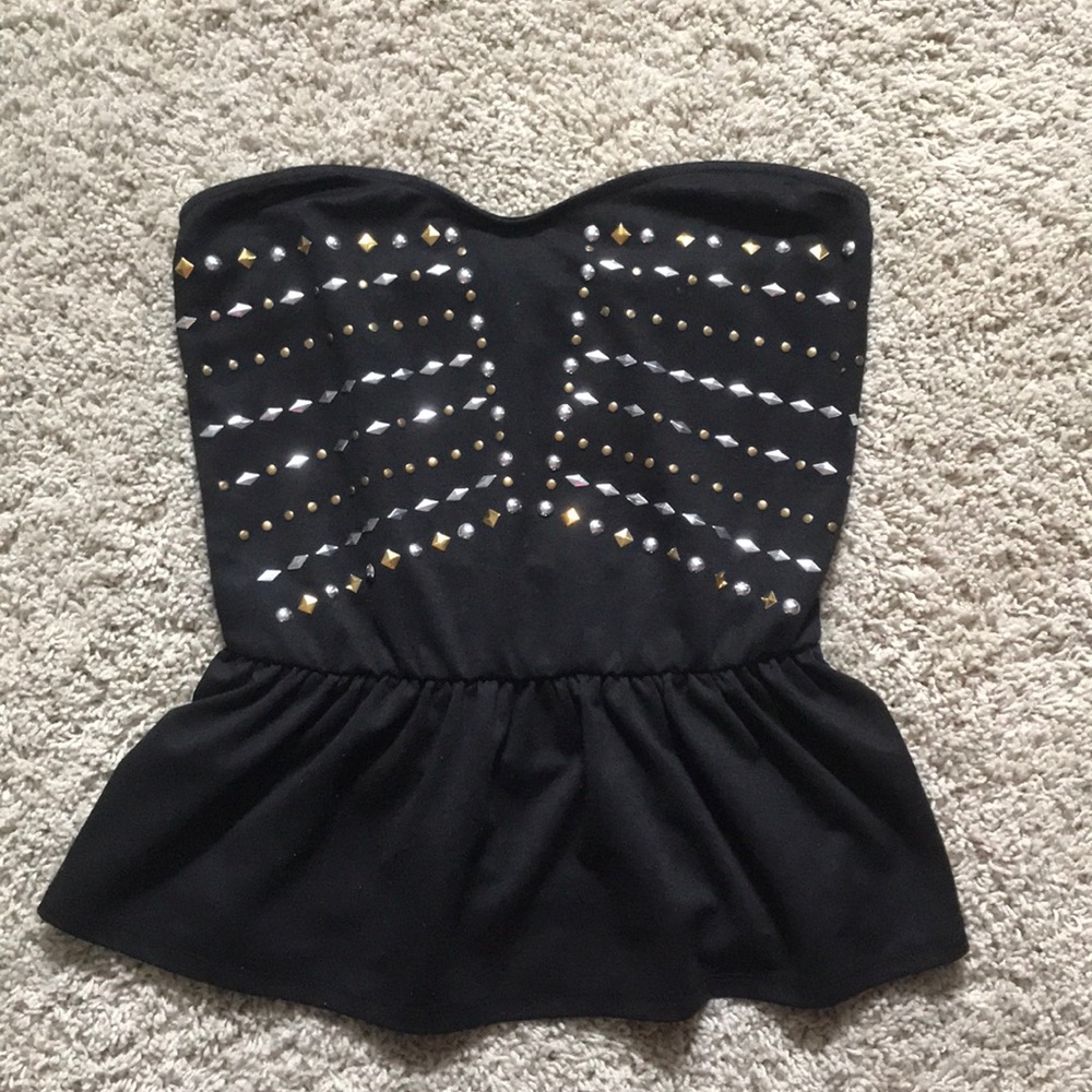 GB Studded Strapless Peplum Top